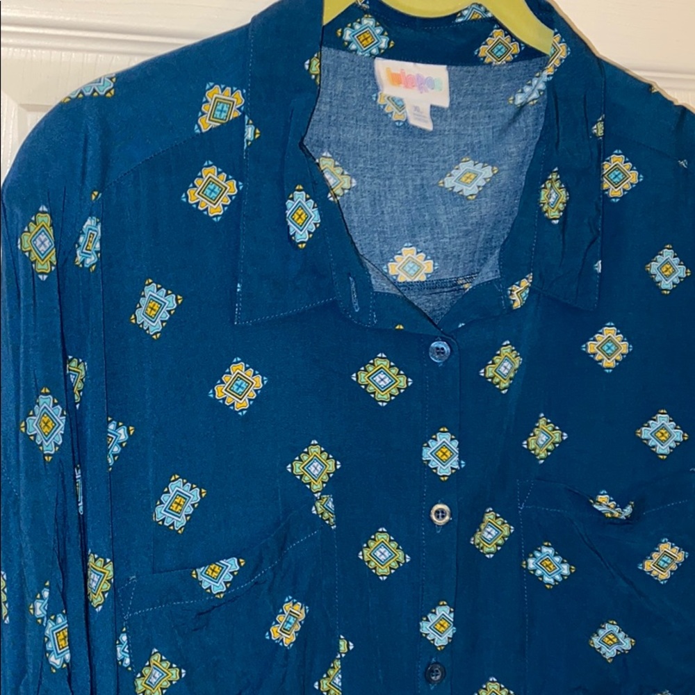 Lularoe Amy Button Down Shirt XL Teal